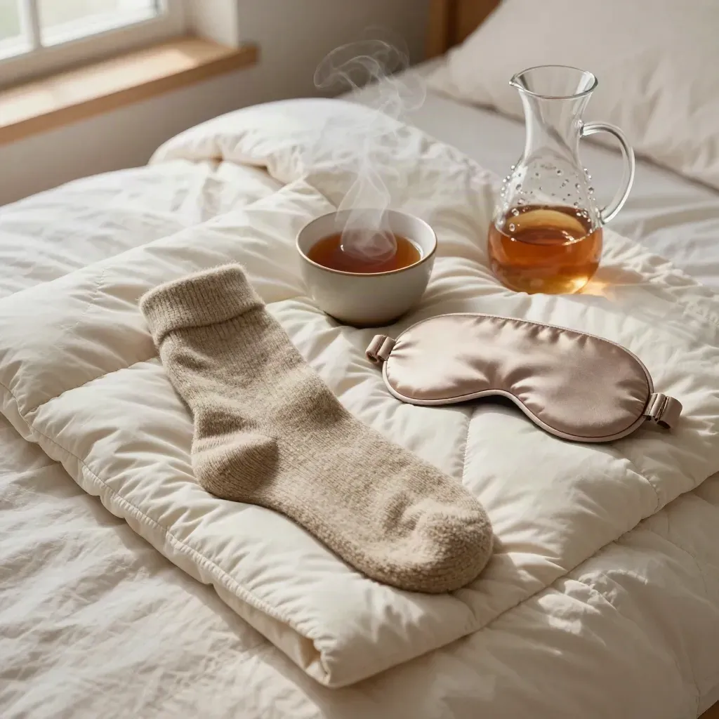 Kit serale con coperta pesante, calze di lana, tisana, mascherina occhi e caraffa da comodino